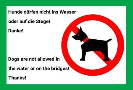 WarnschildWarnung - Zutritt verboten Hunde nicht ins Wasser oder Stege Bild